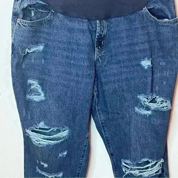 Old Navy Maternity Slouchy Full Panel Straight Jeans Women 20 Blue Distress Crop - Picture 3 of 8